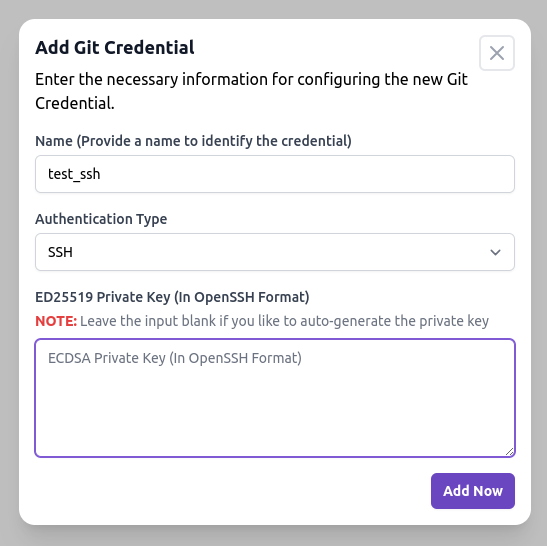 Add SSH Credential